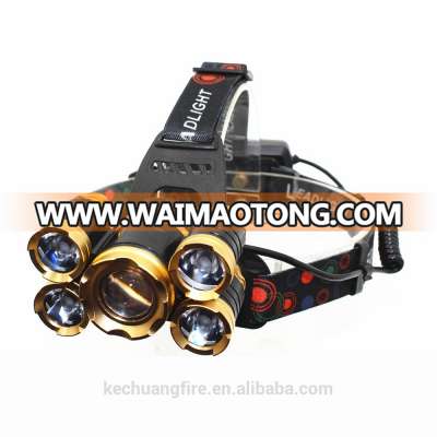 USB Rechargeable 5 LED Zoomable Headlight 1* XML-T6 + 4* XPE Hunting Lamp Fishing Zoom Headlamp with with head strap